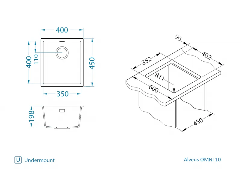 Мойка для кухни OMNI 10 GRANITAL CARBON-G91  400x450x198 с сифоном(1150041)