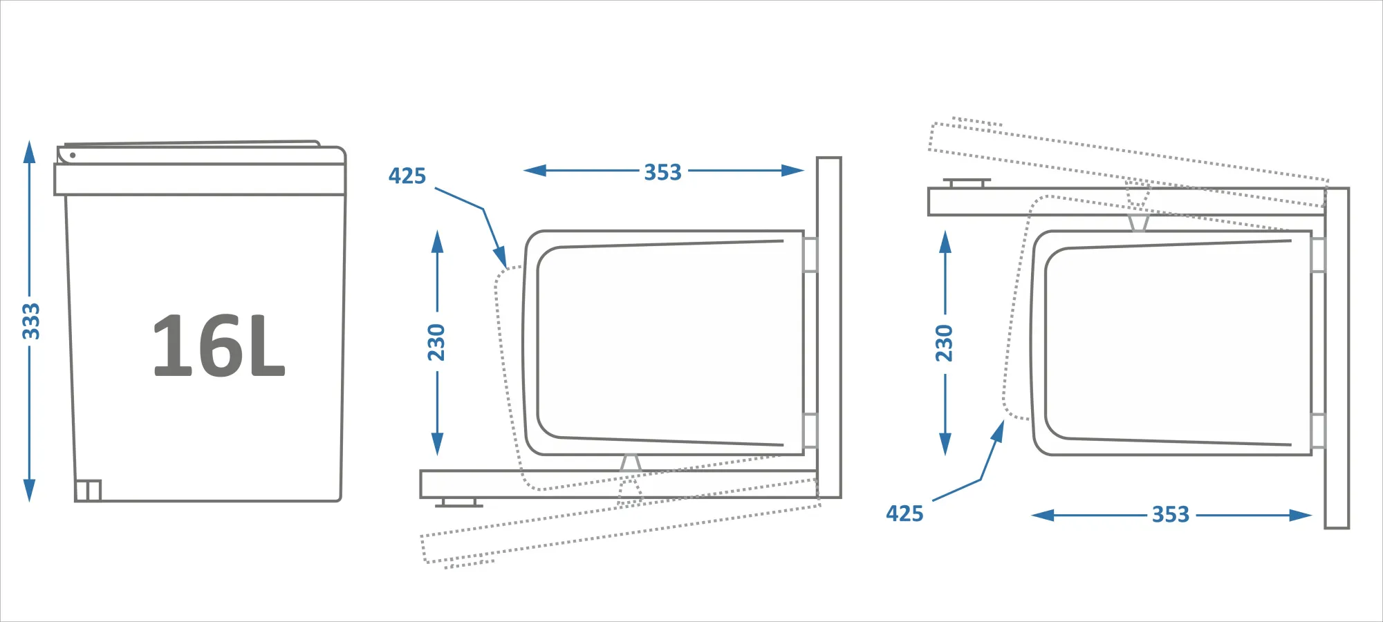 Ведро для мусора ALBIO навесное прямоугольное, белое, пластик 16 л. (227986)