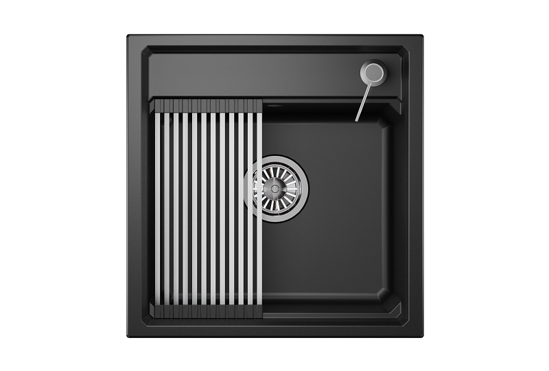 KS-5002, ШВАРЦ (чёрный металлик), кухонная мойка, кварц