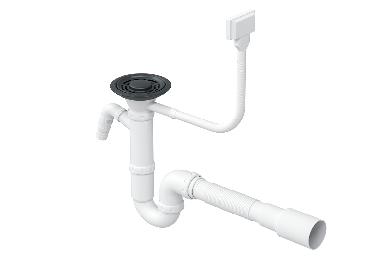 Сифон одинарный с прямоугольным переливом ЧЕРНЫЙ МАТОВЫЙ