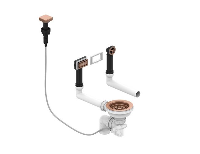 Выпуск для мойки с вертикальным переливом POP UP COPPER new с рамкой и заглушкой (1144851)