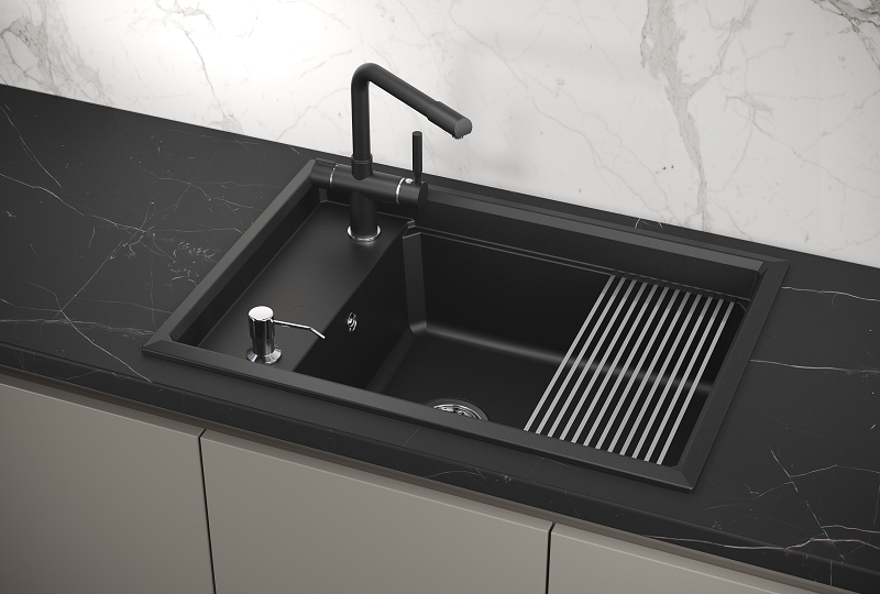 KS-7305, ШВАРЦ (чёрный металлик), кухонная мойка, кварц
