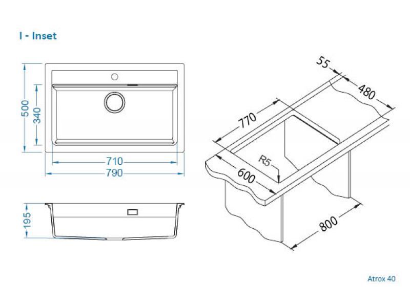 Мойка ALVEUS GRANITAL ATROX 40 TERRA - G22 790x500 в комплекте с сифоном 1132823 (1140444)