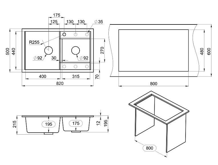 GR-8201, ЧЁРНЫЙ, кухонная мойка, кварц