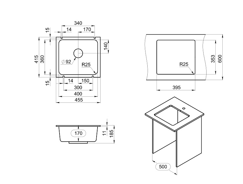 GR-3601, АЛЮМИНИУМ, кухонная мойка, кварц