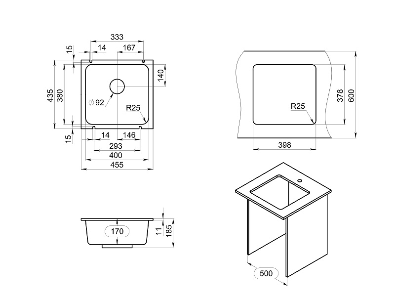 GR-3801, ШВАРЦ (чёрный металлик), кухонная мойка, кварц