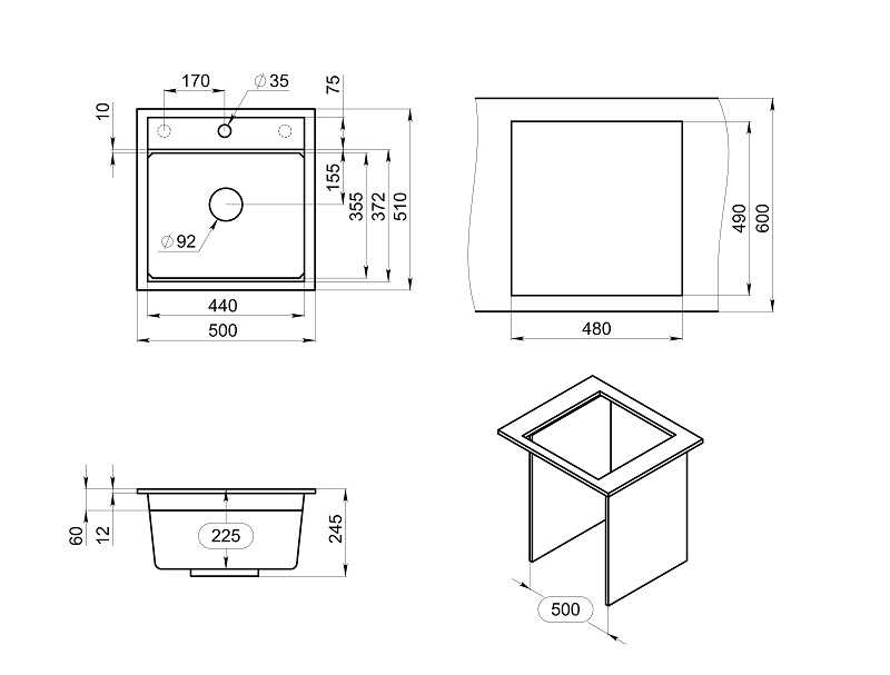 KS-5002, ШВАРЦ (чёрный металлик), кухонная мойка, кварц