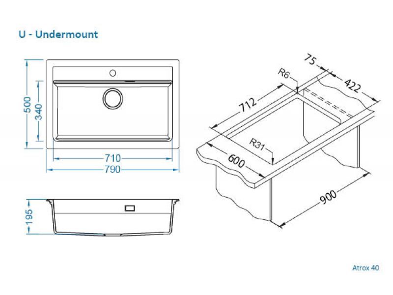 Мойка ALVEUS GRANITAL ATROX 40 TERRA - G22 790x500 в комплекте с сифоном 1132823 (1140444)