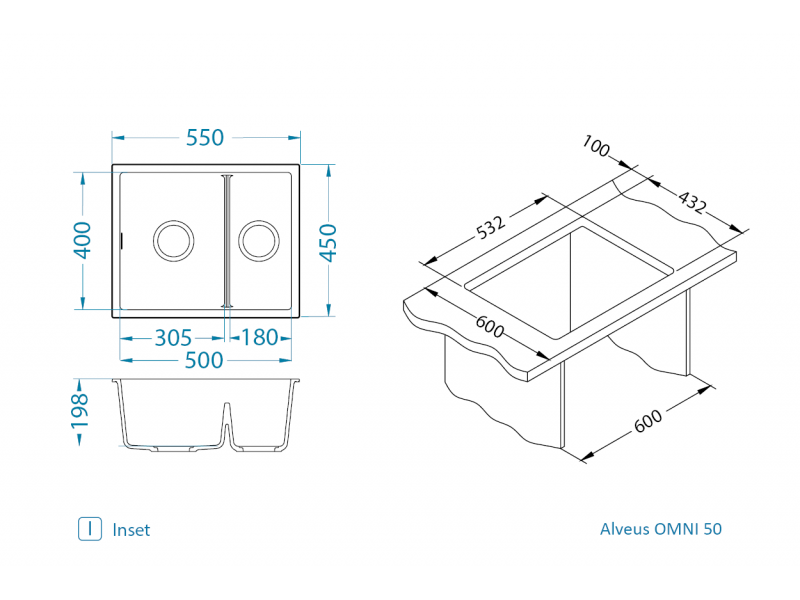 Мойка для кухни OMNI 50 GRANITAL ARCTIC-G11  550x450x198 с сифоном(1150065)