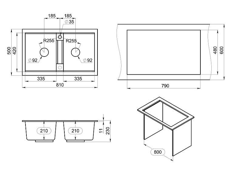 GR-8101, ЧЁРНЫЙ, кухонная мойка, кварц