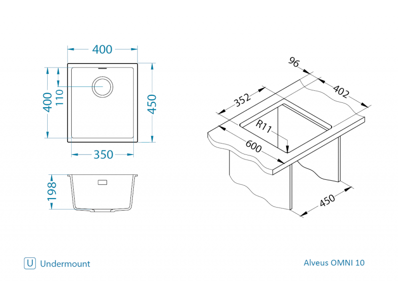 Мойка для кухни OMNI 10 GRANITAL CARBON-G91  400x450x198 с сифоном(1150041)