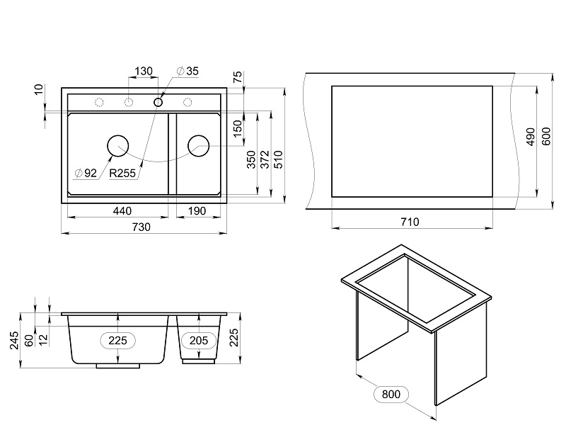 KS-7302, ЧЁРНЫЙ  кухонная мойка, кварц