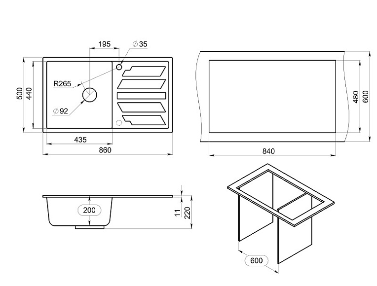 GR-8601, БАЗАЛЬТ, кухонная мойка, кварц