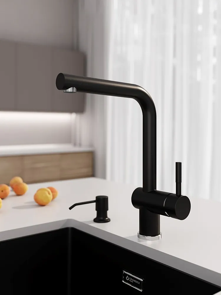 Смеситель кухонный Grandex Aqua BASIC-L BLACK METALIC (9002015)