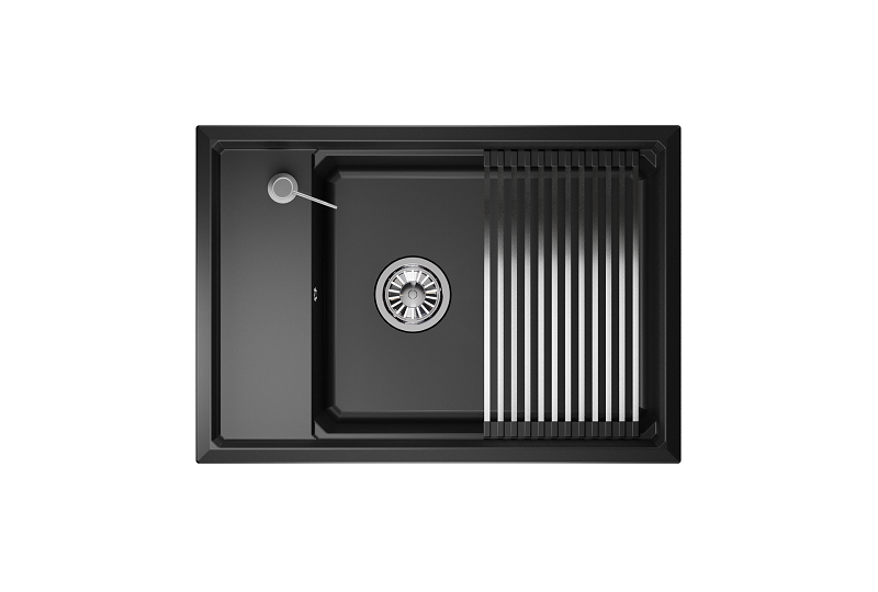 KS-7305, ШВАРЦ (чёрный металлик), кухонная мойка, кварц