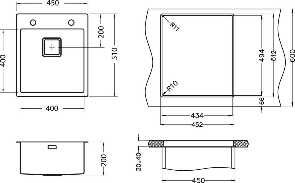 Мойка STYLUX 10 BRS-90 450X510 в компл.с сифоном 1133398 (1084278)