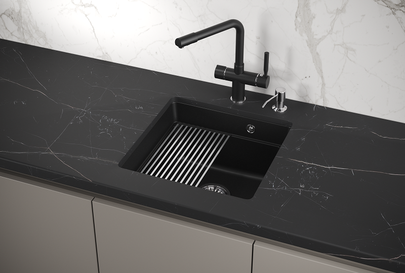 KS-4501U, ШВАРЦ (чёрный металлик), кухонная мойка, кварц