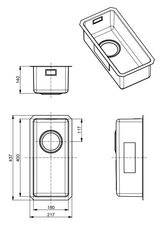 Мойка KOMBINO 10 SAT-90 180X400X144 в комплекте с сифоном 1130550 (1100233)