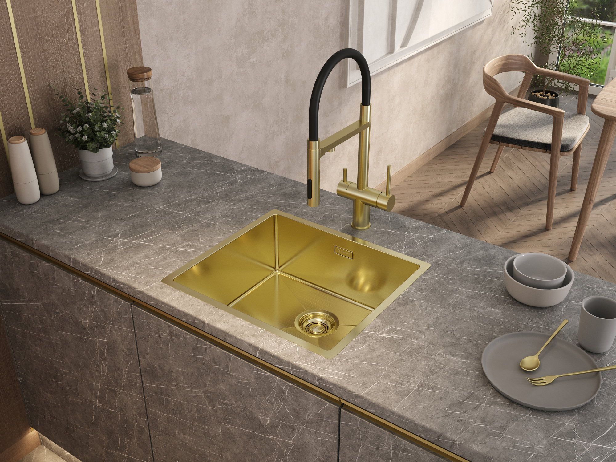 Мойка Grandex Aqua PROLINE 49 GOLD, 490х440х200, (5040601)