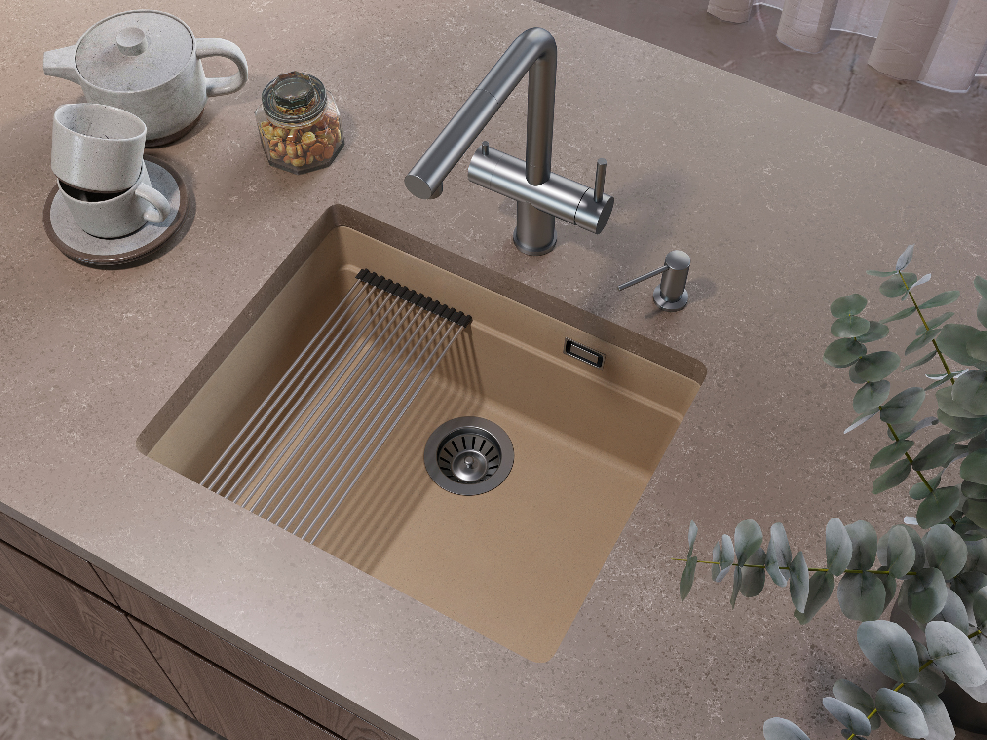 Кухонная мойка Grandex Aqua COMFORT 56U BEIGE (500203)