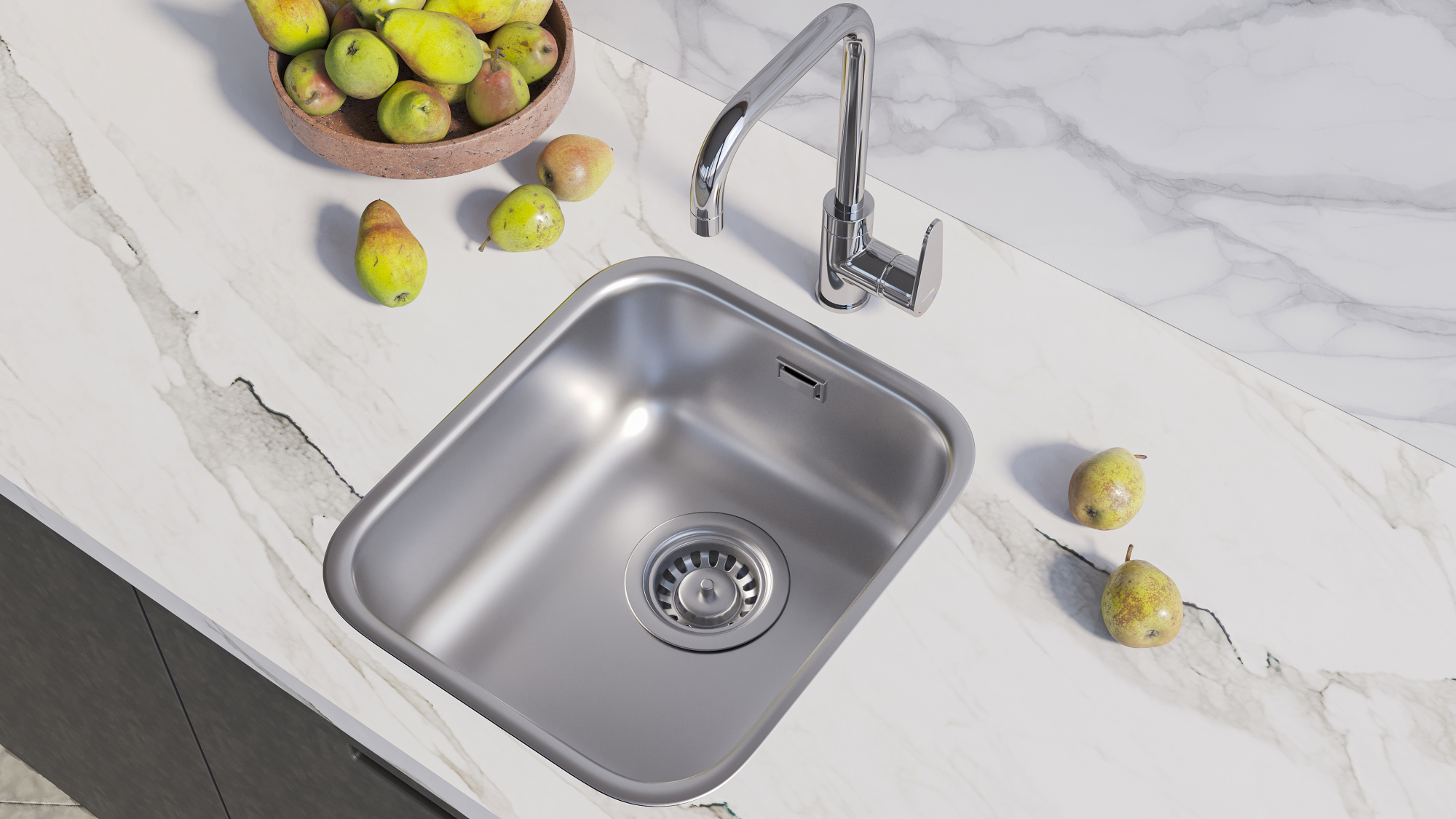 Мойка Grandex Aqua SELECT 36 S, 364х424х200 (слив вдоль короткой стороны), сифон в комплекте (200330