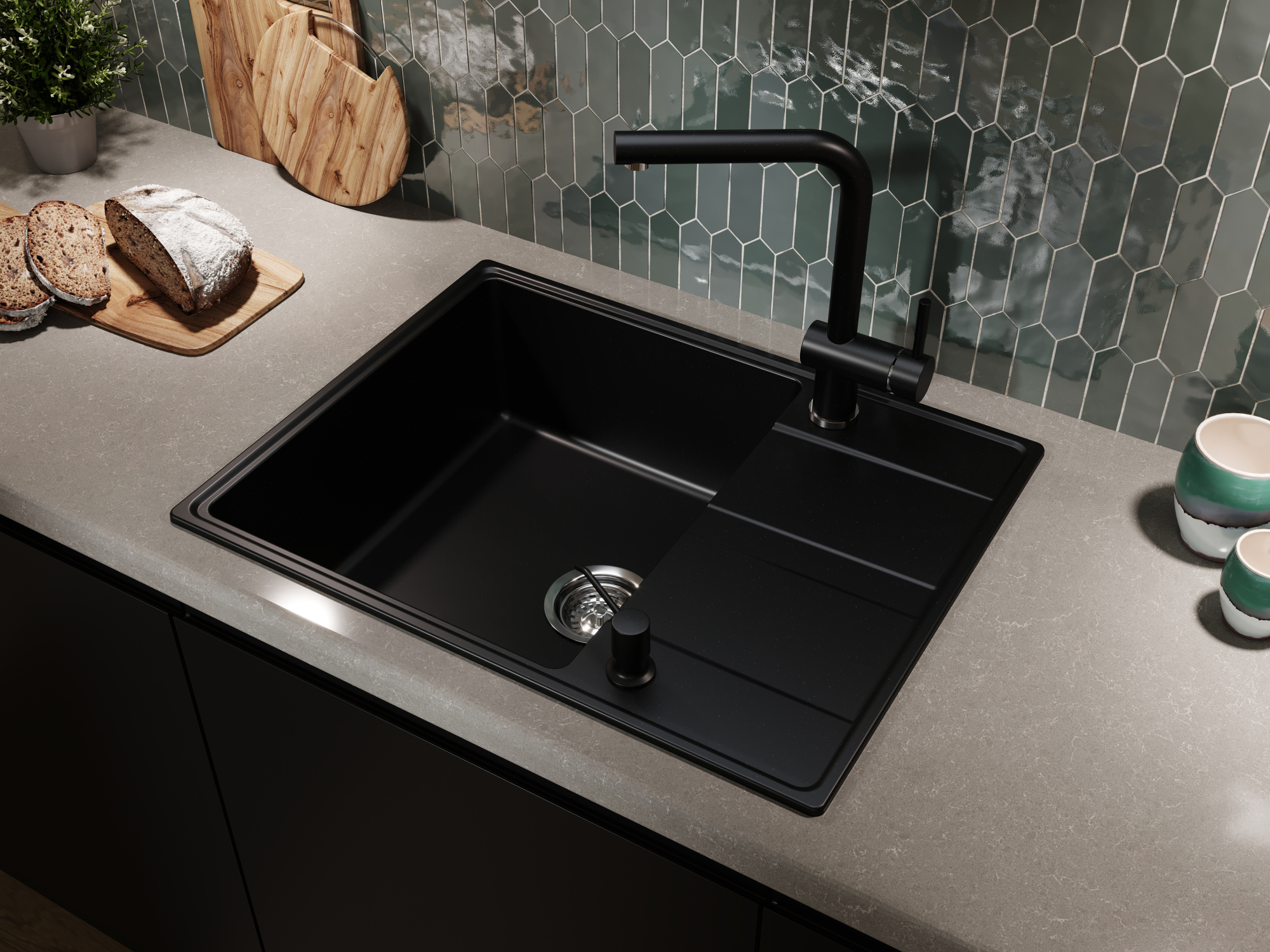 Кухонная мойка Grandex Aqua TOPLINE 65F BLACK METALIC (600315)